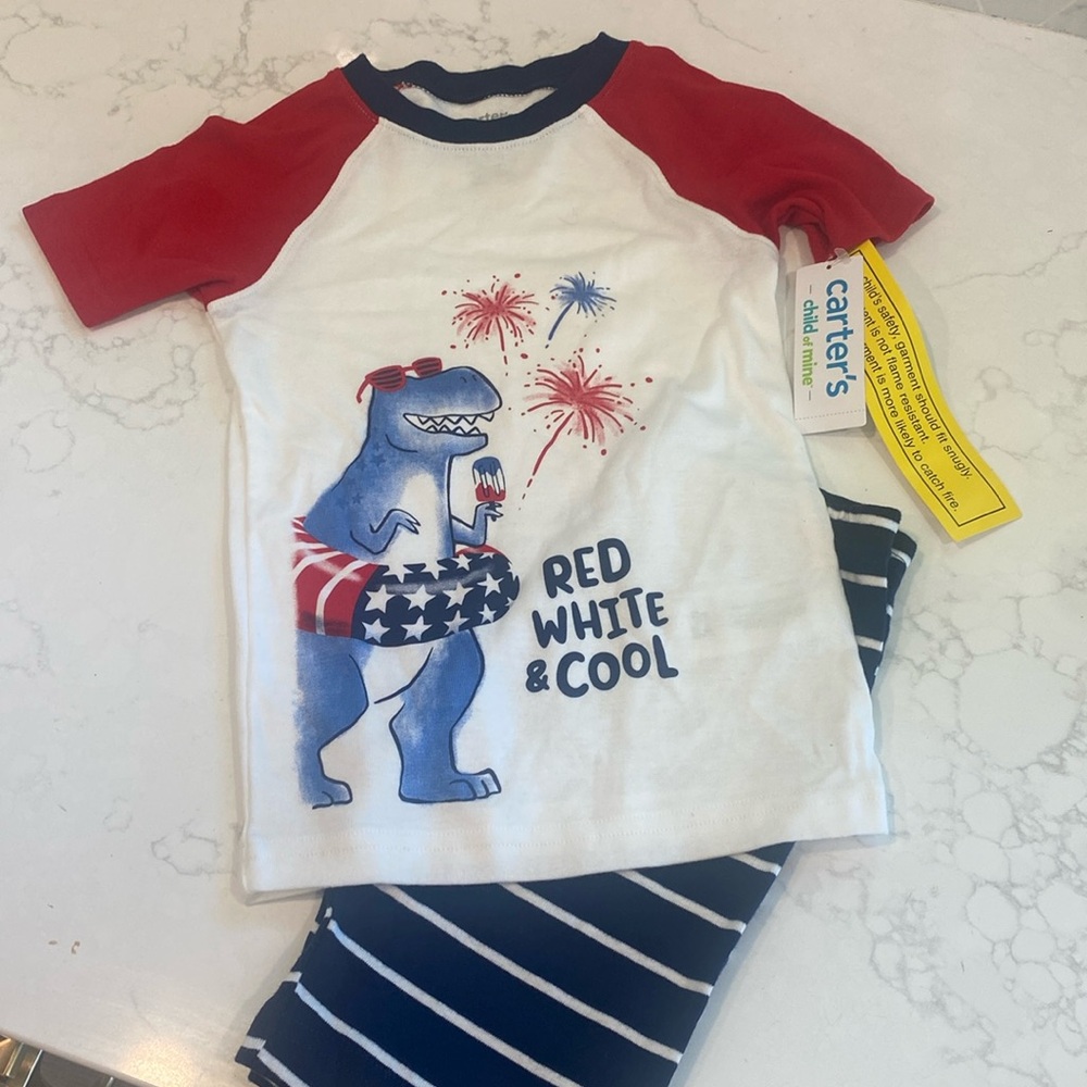 nwt "red white and cool" boys matching short/t-shirt pajama  set